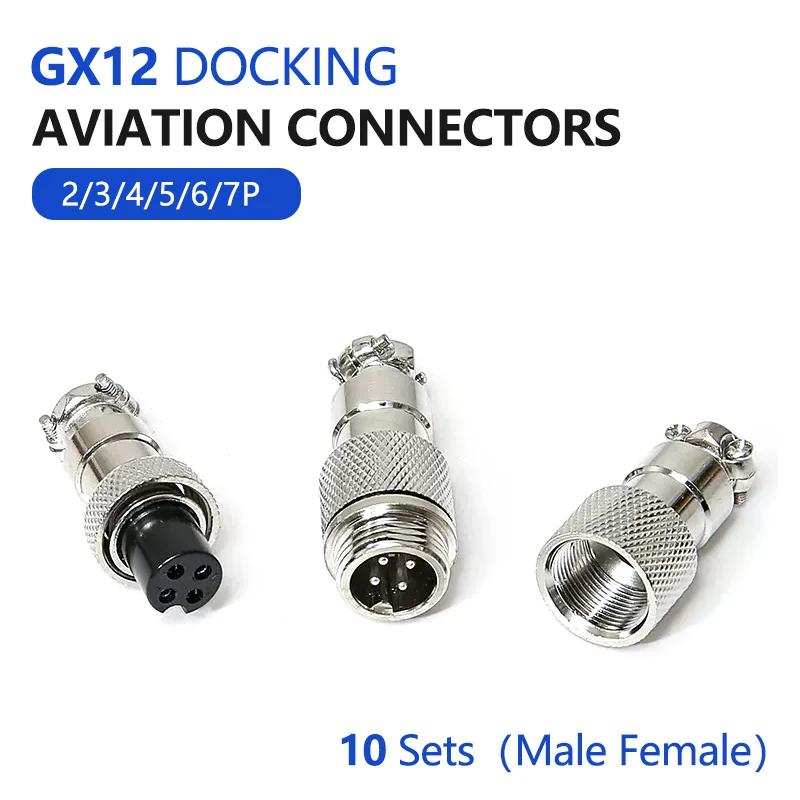 

10 Set GX12 Docking 2 3 4 5 6 7Pin Male&Female Circular Panel Aviation Connector Butt Joint Plug Socket