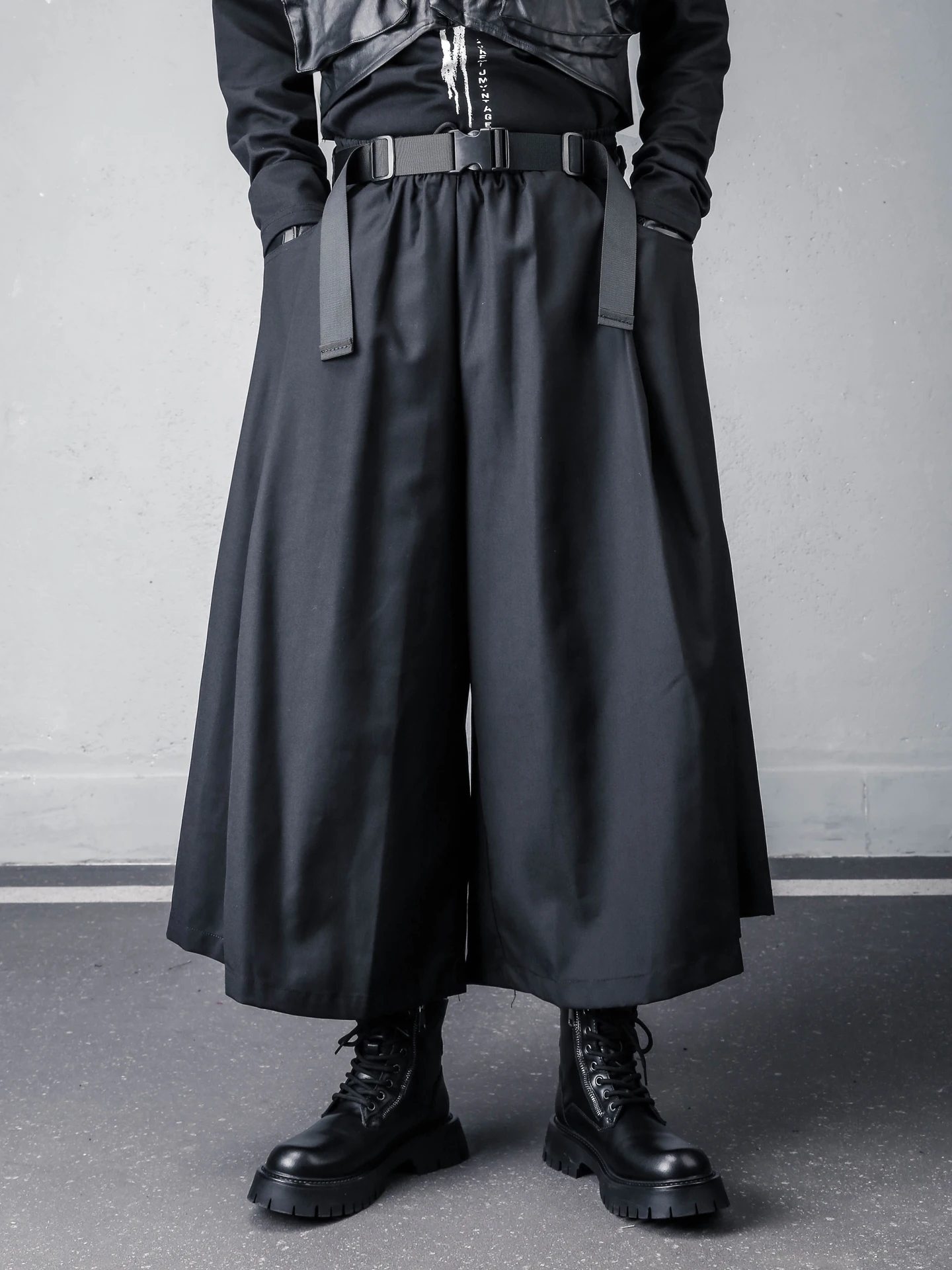 Dark Design A-Line Wide Leg Pants Men's Samurai Loose Hair Stylist Skirt Pants Polyester Fiber Middle Waist Fit for Casual Wear
