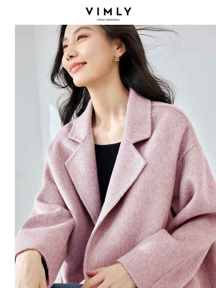 Vimly Double Faced Woolen Long Coats for Women 2023 Elegant Fashion Female Warm Overcoat Woman Notched Collar Outerwears 50690