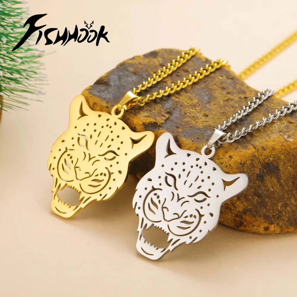 Dzika bestia Leopard Tiger Lion Naszyjnik dla mężczyzn Kobieta Dziecko Dziecko Chłopiec Ojciec Tata Łańcuch Prezent Stal nierdzewna Cheetah Punk Biżuteria