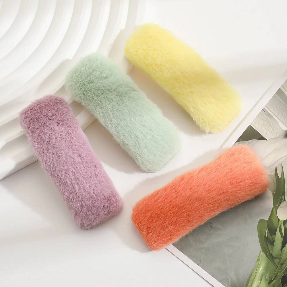 New Candy Color Soft Plush BB Clips for Girls Bangs Clips Winter Plush Hairpins Faux Fur Barrettes Headwear Hair Accessories