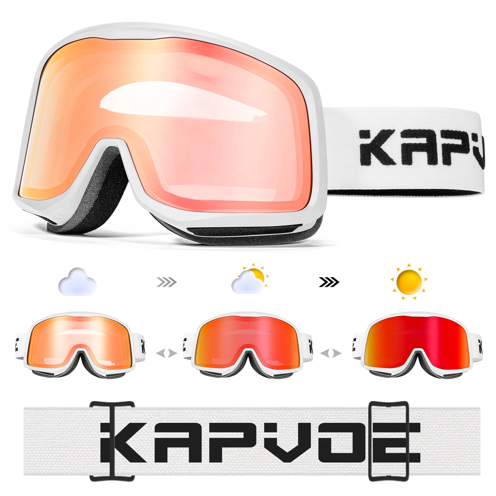 KAPVOE OTG Photochromic Ski Snowboard Goggles Women Men Outdoor Sports Skiing Eyewear UV 400 winter Snow Protection Glasses