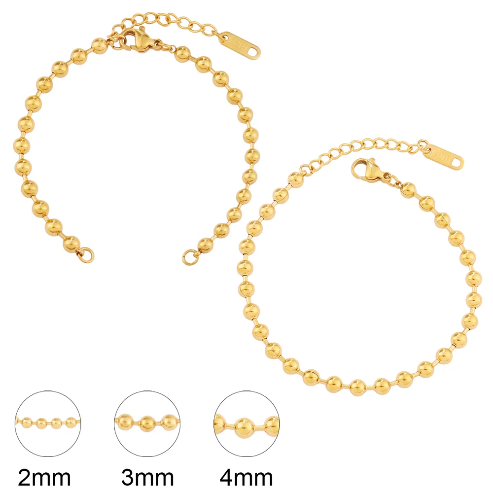 

2 шт. 2/3/4 мм браслет из бисера из нержавеющей стали, бусины-цепочки, браслеты, пустая основа для DIY браслета, аксессуары для изготовления ювелирных изделий