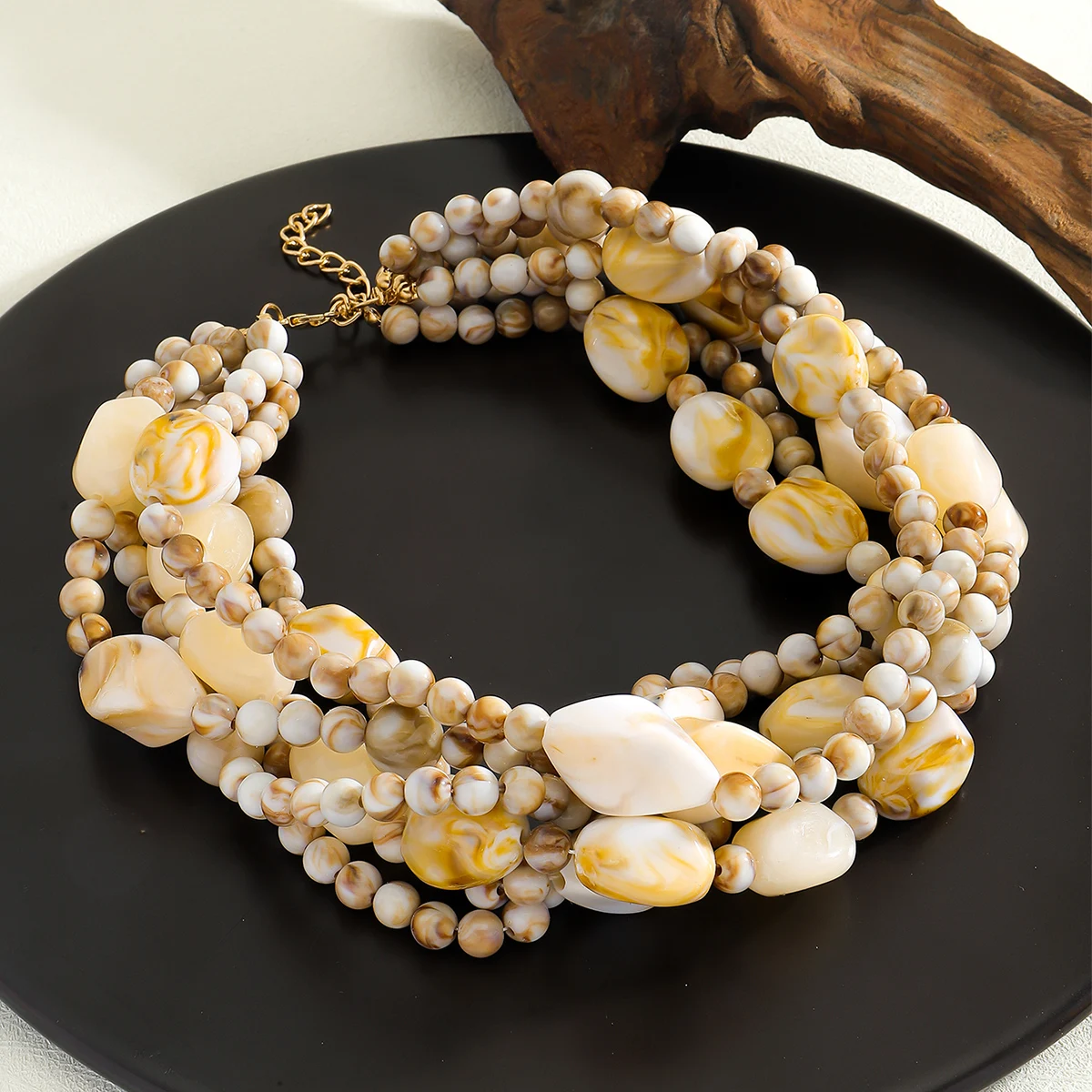 Bohemia Multilayer Colorful Beaded Charm Necklace For Women,Handmade Statement Clavicle Chain,Elegant Resin Beads Neck Jewelry