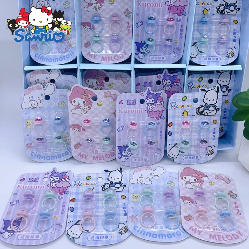 

32 комплекта в коробке, креативное мультяшное Коричное кольцо My Melody Kuromi, моделирующее маленькое уплотнение, женское сердце, искусственное кольцо, подарок, оптовая продажа