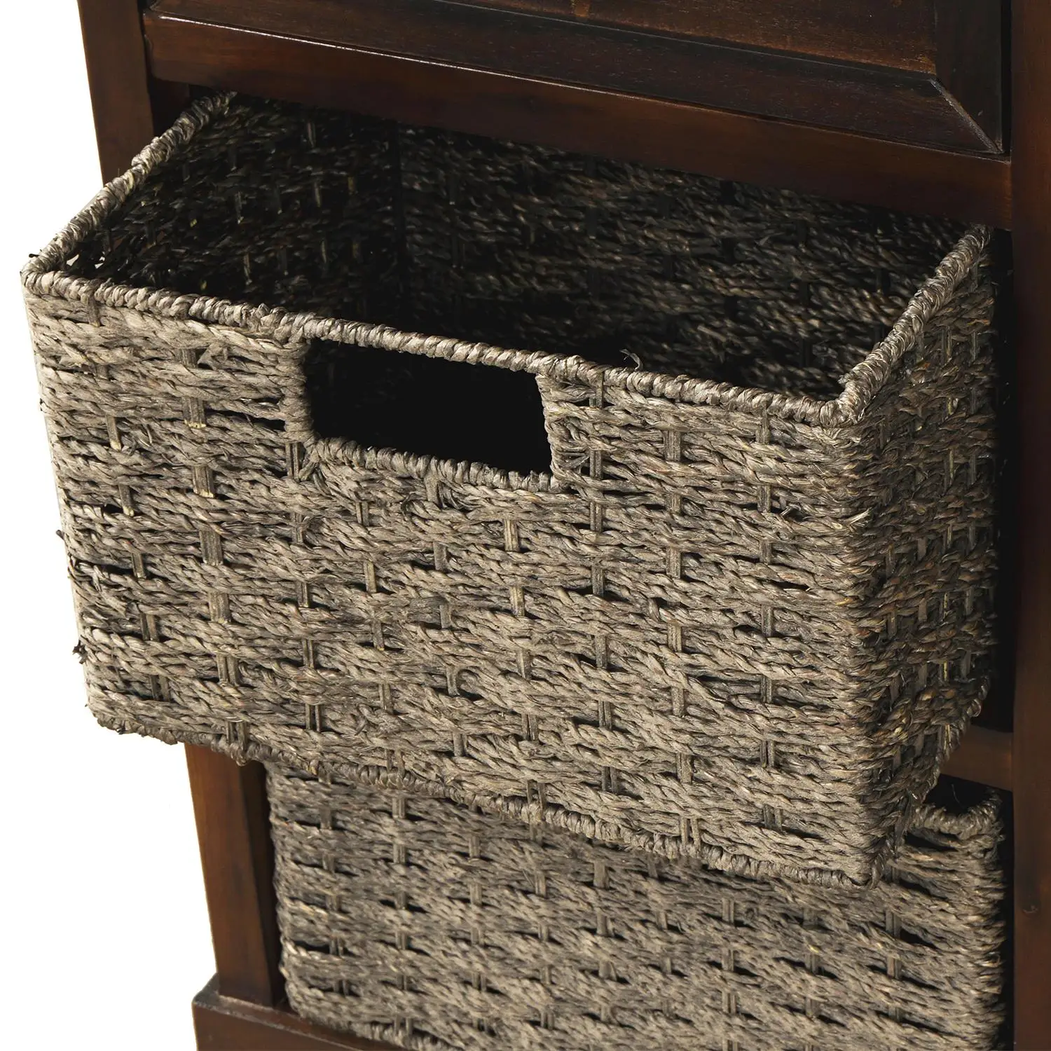 Rustic Espresso Storage Cabinet with 2 Drawers & 4 Rattan Baskets for dining /Living Room Decor