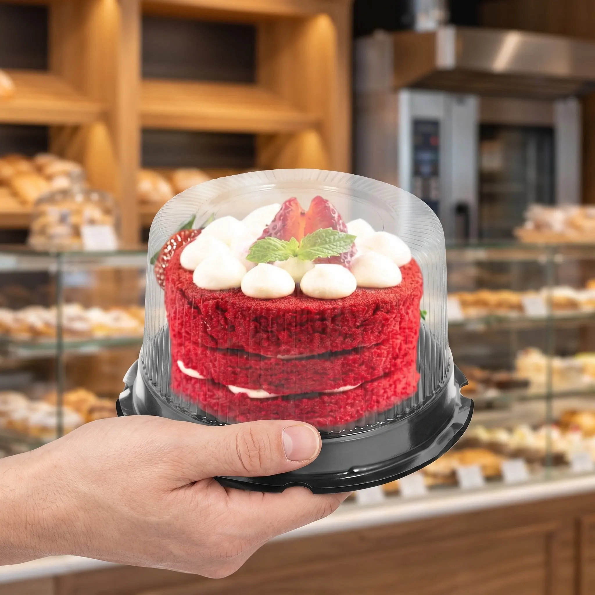 1Set Cake Boxes Black Round High Dome Transparent Cover Suitable 6 Inch Cake Mousse Packing Dessert Container Bakery Carrier