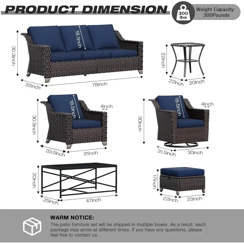 3-Piece Large Outdoor Patio Furniture Set with 2 Swivel Chairs and Side Table, Plush Cushions, Wide Armrests