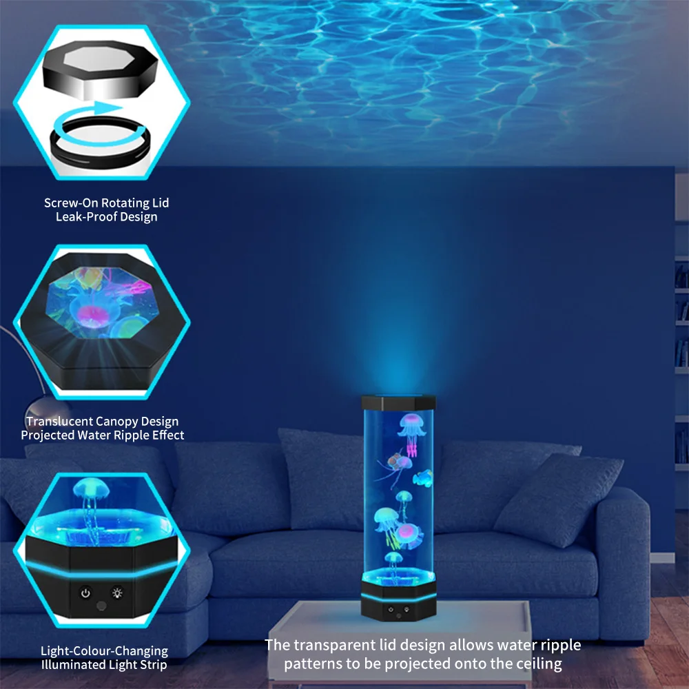 Fantasy Jellyfish Floating Lamp with Color Changing Light Effects, Sensory Synthetic Fish Tank Aquarium Mood Lamp