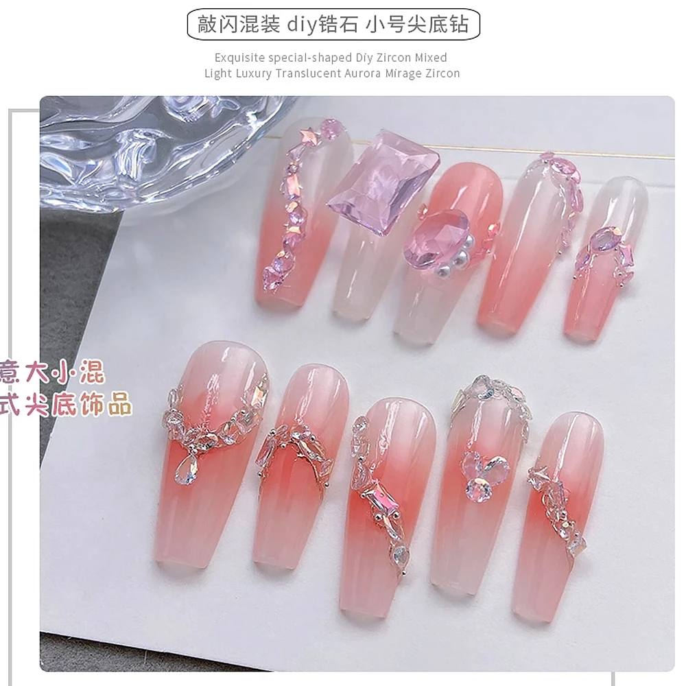 100 Uds 5A Mini Sparkle Aurora blanco hielo transparente circón accesorios para uñas Cognac mezcla formas gota de agua diamantes dijes para uñas