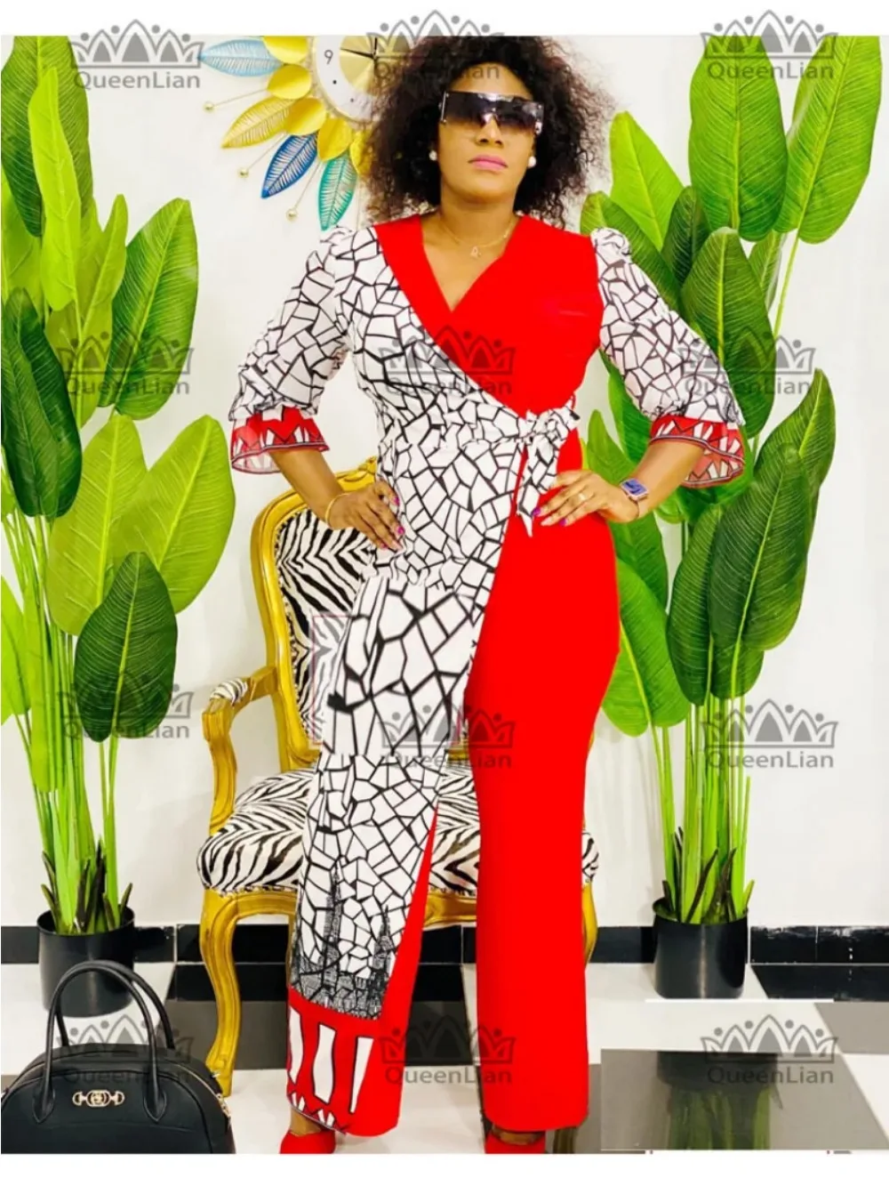 Combinaison à manches en mousseline de soie de style africain pour femmes, ensemble élastique surdimensionné, adaptée aux activités de fête, design à la mode