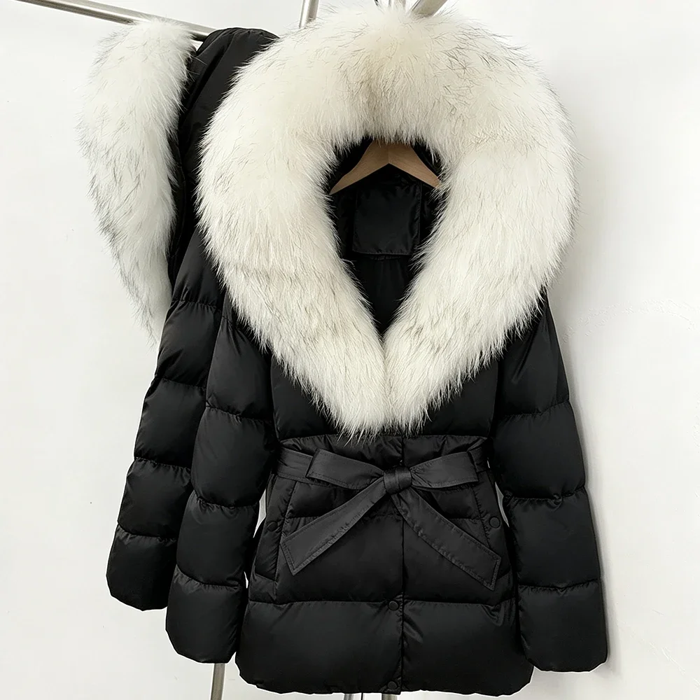 OFTBUY Gilet mit flauschigem Echtpelz, Daunenmantel, neue warme Winterkleidung für Damen, Kapuzenjacke mit echtem Waschbärpelzbesatz, Damenjacke – Detail 16