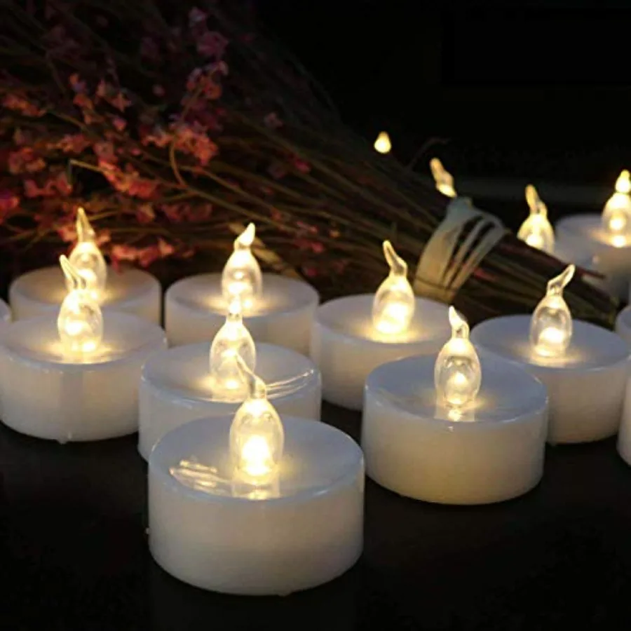 

Battery Operated LED Tea Lights:50 Pack Flameless Votive Candles Lamp Realistic and Bright Flickering Long Lasting 200Hours for