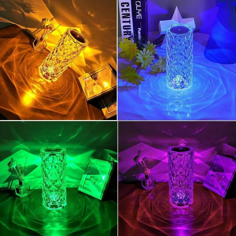 16 Colors Changing RGB Touch Decor Lighting LED Crystal Table Lamp Diamond Rose Night Light Touch Atmosphere Bedroom Bedside Bar
