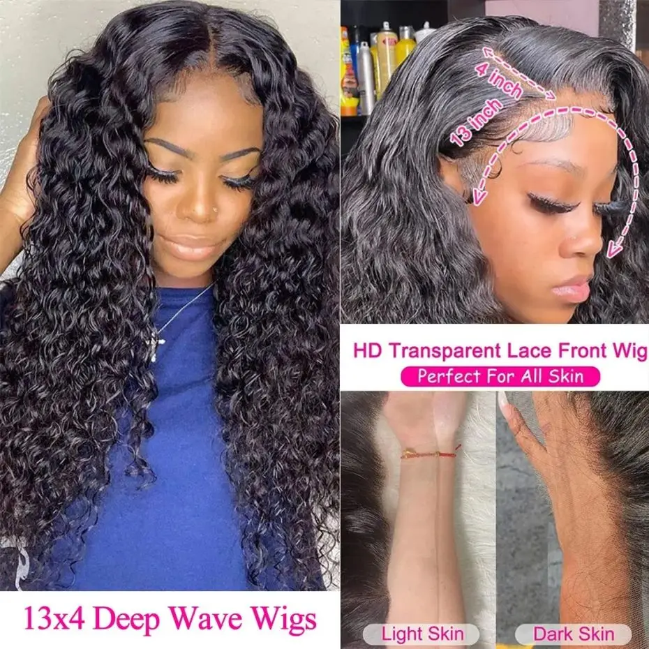 

30Inch 13x4 Deep Wave Lace Front Human Hair Wig Brazilian 13x6 Transparent Lace Frontal Wig 4x4 Lace Closure Curly Hair MYLOCKME