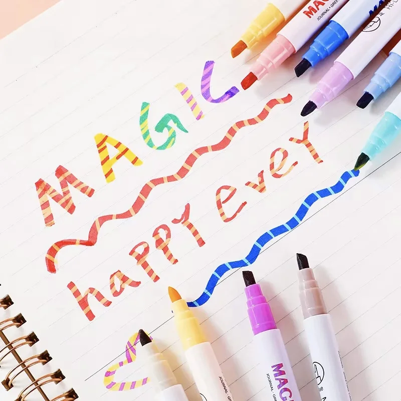 Shands Double Head Magic Color Changing Pen Color Stroke Key Mark Marker Student Highlighter Handbook Pen Set