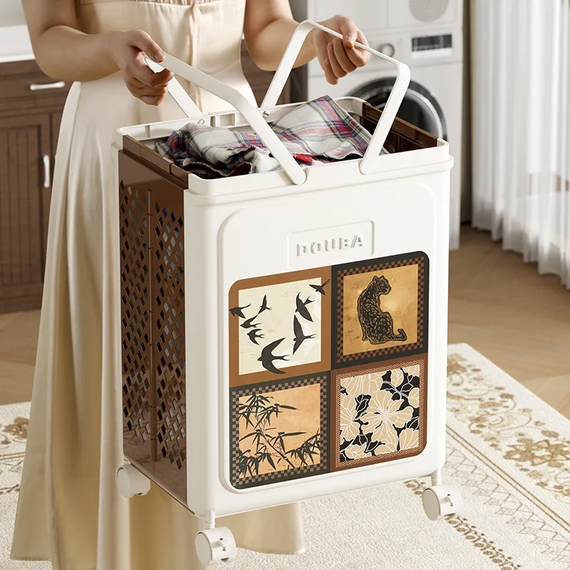 Middle Ancient Style Folding Dirty Clothes Basket Household Laundry Storage Basket Balcony Bathroom Dirty Clothes Storage Basket