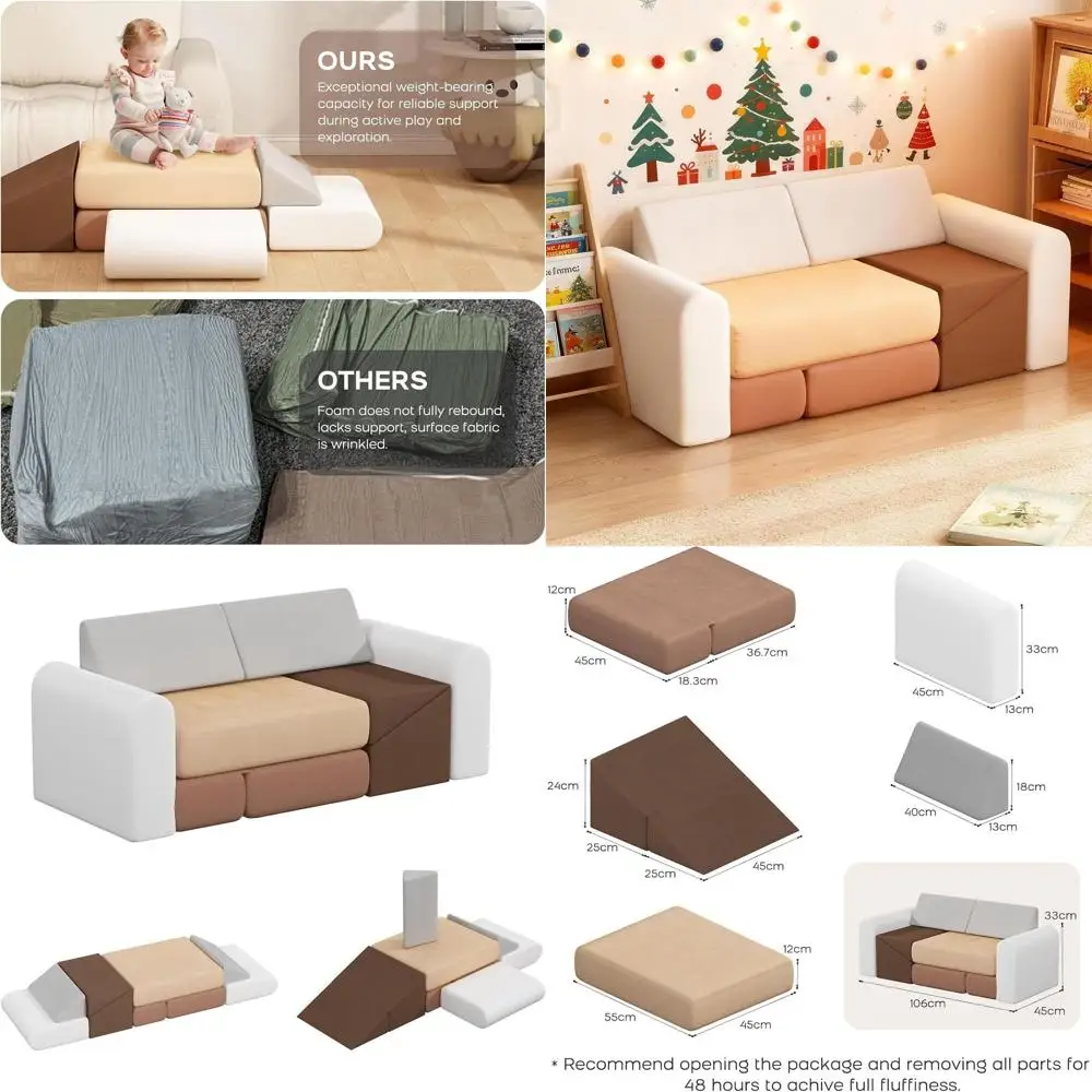 ชุดบล็อกโฟมปีนป่ายสำหรับเด็ก 7 ชิ้น - โซฟาและเก้าอี้เล่นแบบปรับเปลี่ยนได้สำหรับเด็กเล็ก - ของเล่นนุ่ม ปลอดภัย สำหรับการเล่นเสริมจินตนาการ