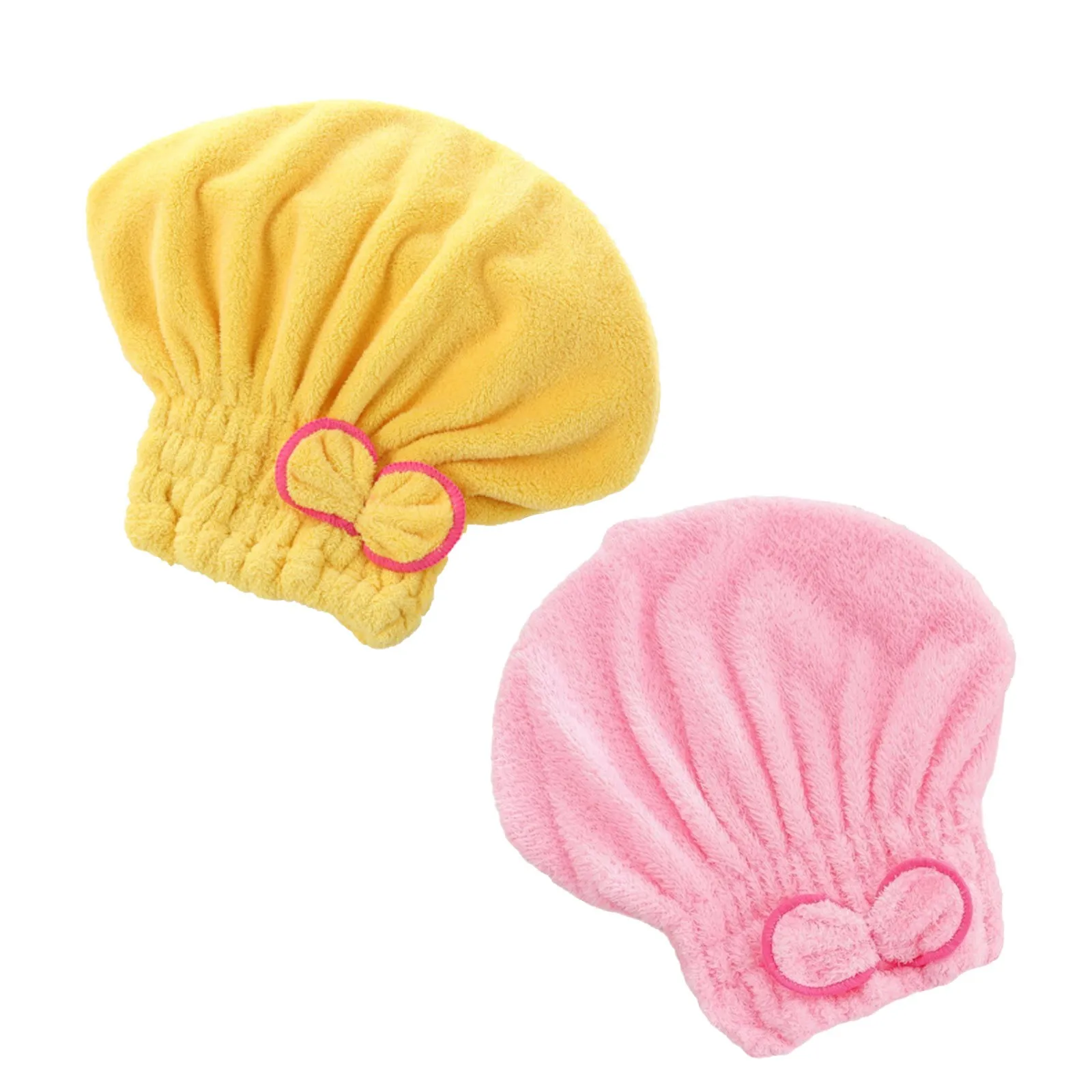 Women's Hair-Drying Hat with Cute Bow Quick-drying Hair Towel Ultra-Absorbent Coral Fleece Princess Hats Dryer Cap