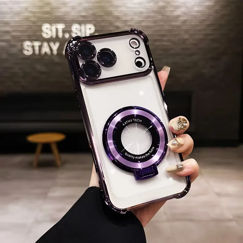 Transparent shockproof Magnetic Holder Phone Bracket Case For Samsung Galaxy S26 S25 S24 S23 S22 S21 Ultra FE Edge Stand Cover