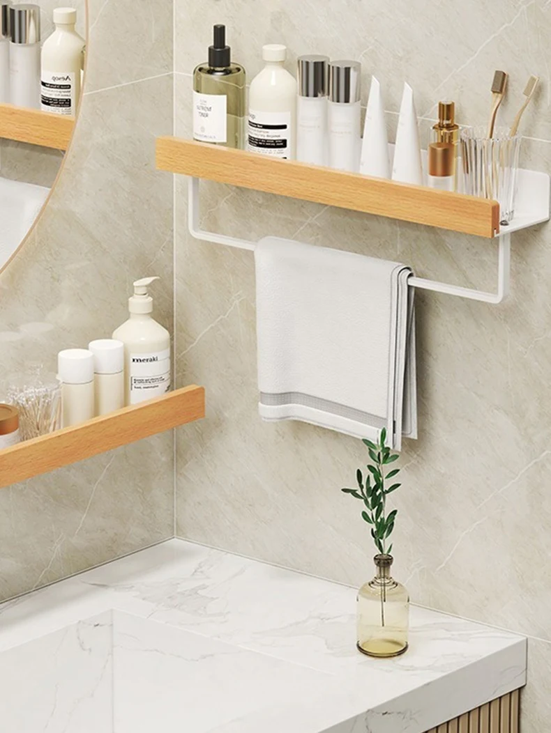 Wood Aluminum Material Bathroom Shelf Organizer Corner Shelf Shampoo Storage Shelf Shower Wall Rack Bathroom Organizer