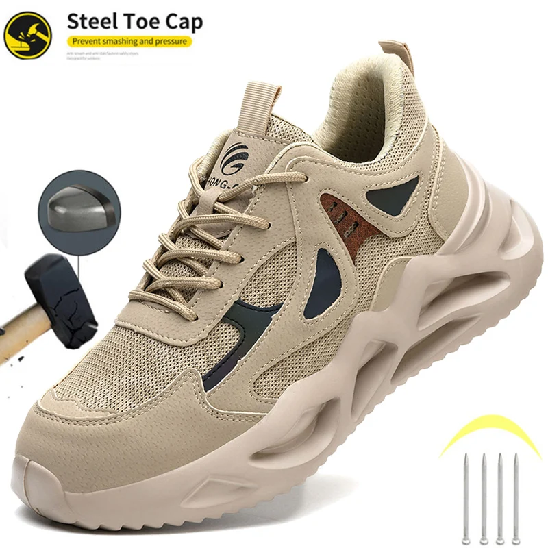 

Fashion Safety Shoes Men Steel Toe Sneakers Puncture Proof Breathable Work Boots all-season outdoor Protective Boots non-slip