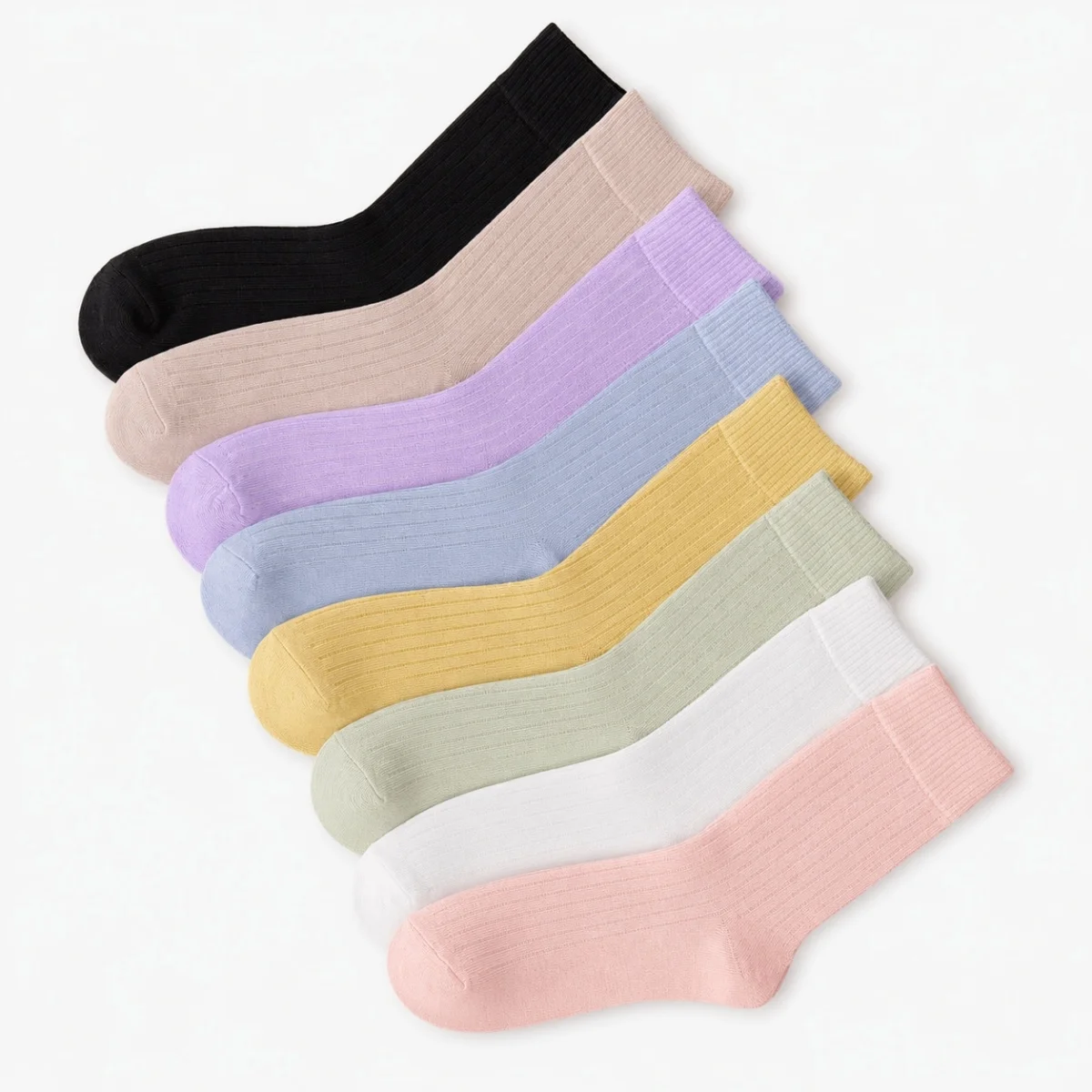 5/8 Pairs of Multi-Colored Women's Mid-Calf Socks, Solid Color, Moisture-Wicking, Skin-Friendly, Breathable, Fresh, Comfortable, Gentle, Elegant, Suitable for Spring, Summer, Autumn, and Winter