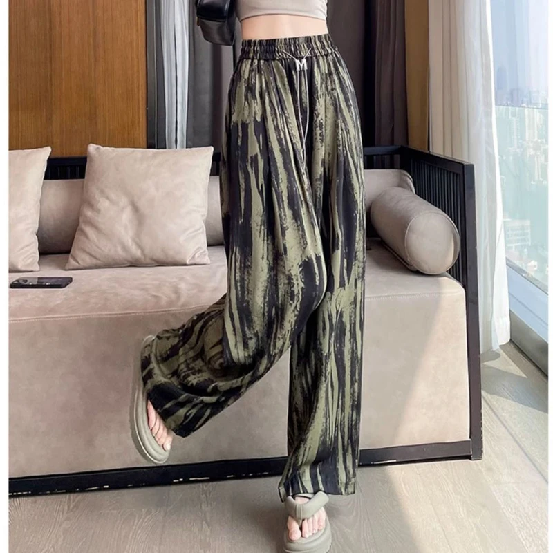 Women Korean Fashion Tie Dye Print Harajuku Y2K Wide Leg Pants Female High Waist Streetwear Straight Trousers Summer Pantalones