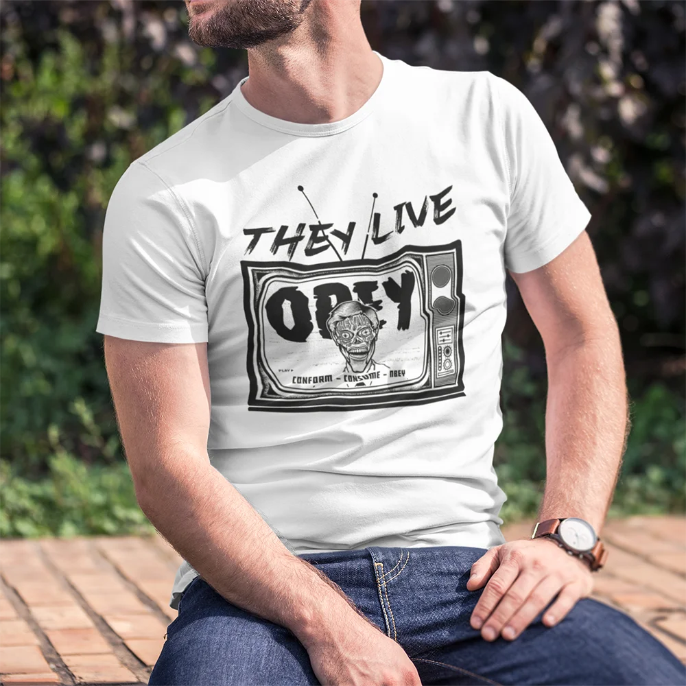 They live John carpenter Vintage Obey Horror Scifi Movie Graphic design 100% cotton printed plus size ray punk t shirt for men