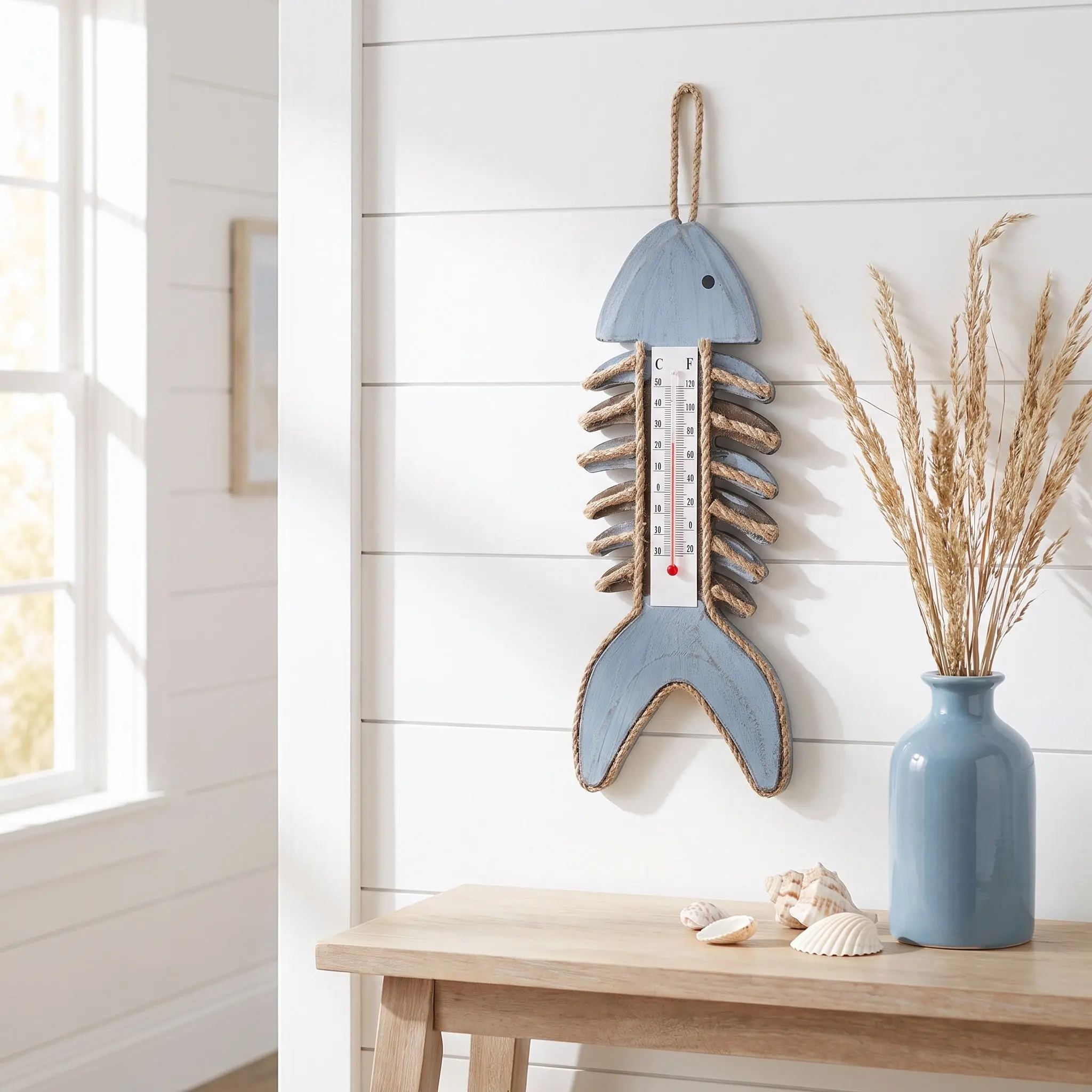 Vintage Fish Bone Thermometer Wall Mounted Decorative Temperature Gauge for Indoor Outdoor Climate Monitoring Home Office Wall