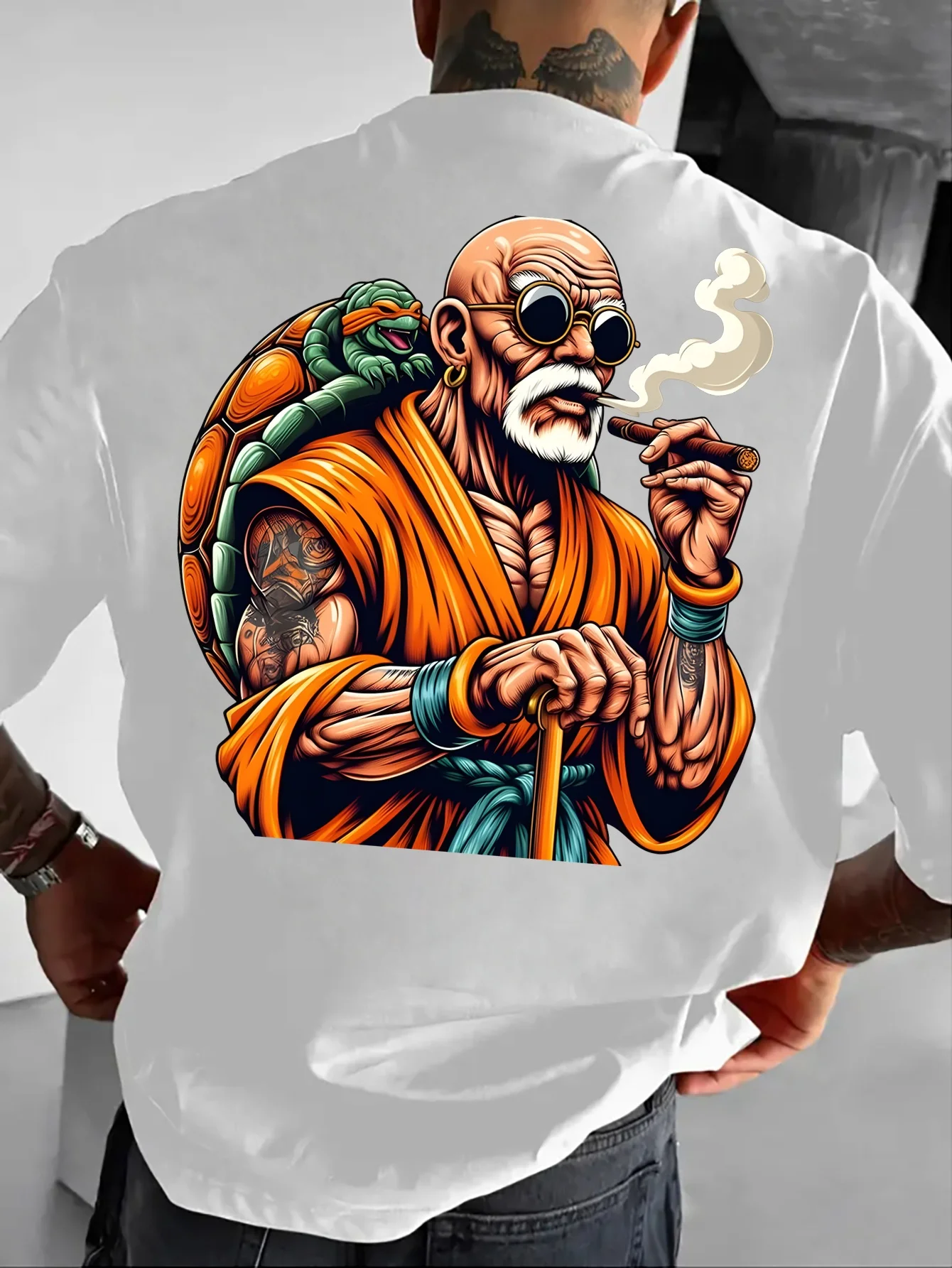 Camiseta de verano de Anime Dragon Ball Master Roshi Harajuku de algodón para hombre enorme Fitness Vintage Street mujeres Casual suelta mangas cortas