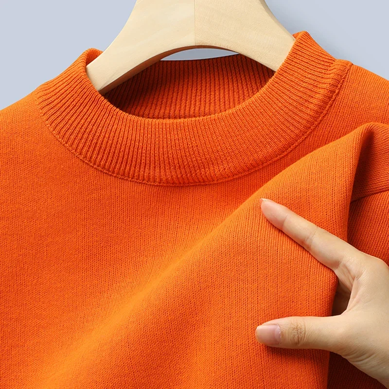 Mens All Match Long Sleeve Knit Pullover Mock Collar Full Fleece Lined Sweater Soft Fabric Cold Weather Basic Clothing
