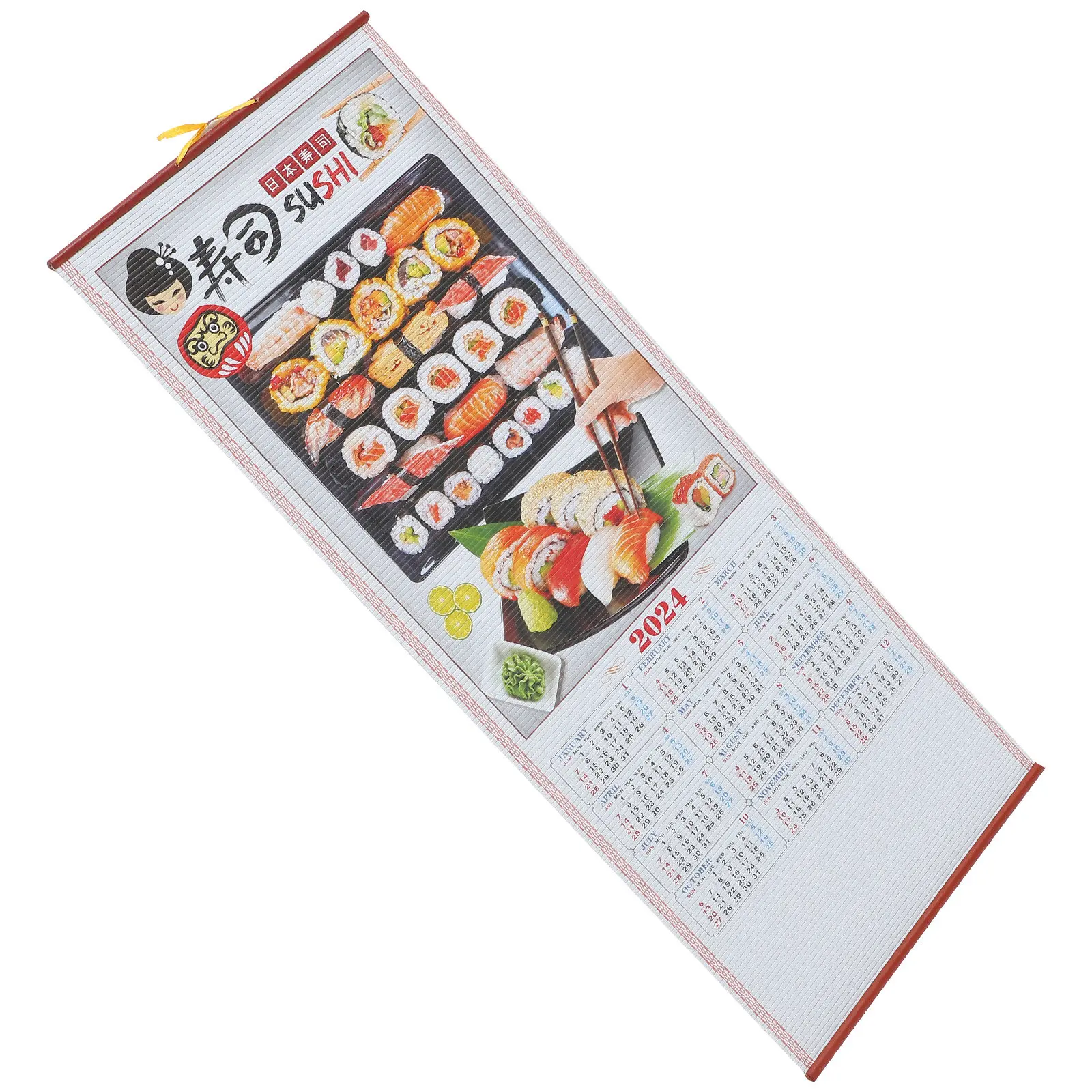 Chinese Lunar Year 2024 Wall Calendar Imitation Rattan Hanging Scroll Monthly Planner Dragon Year Traditional Design