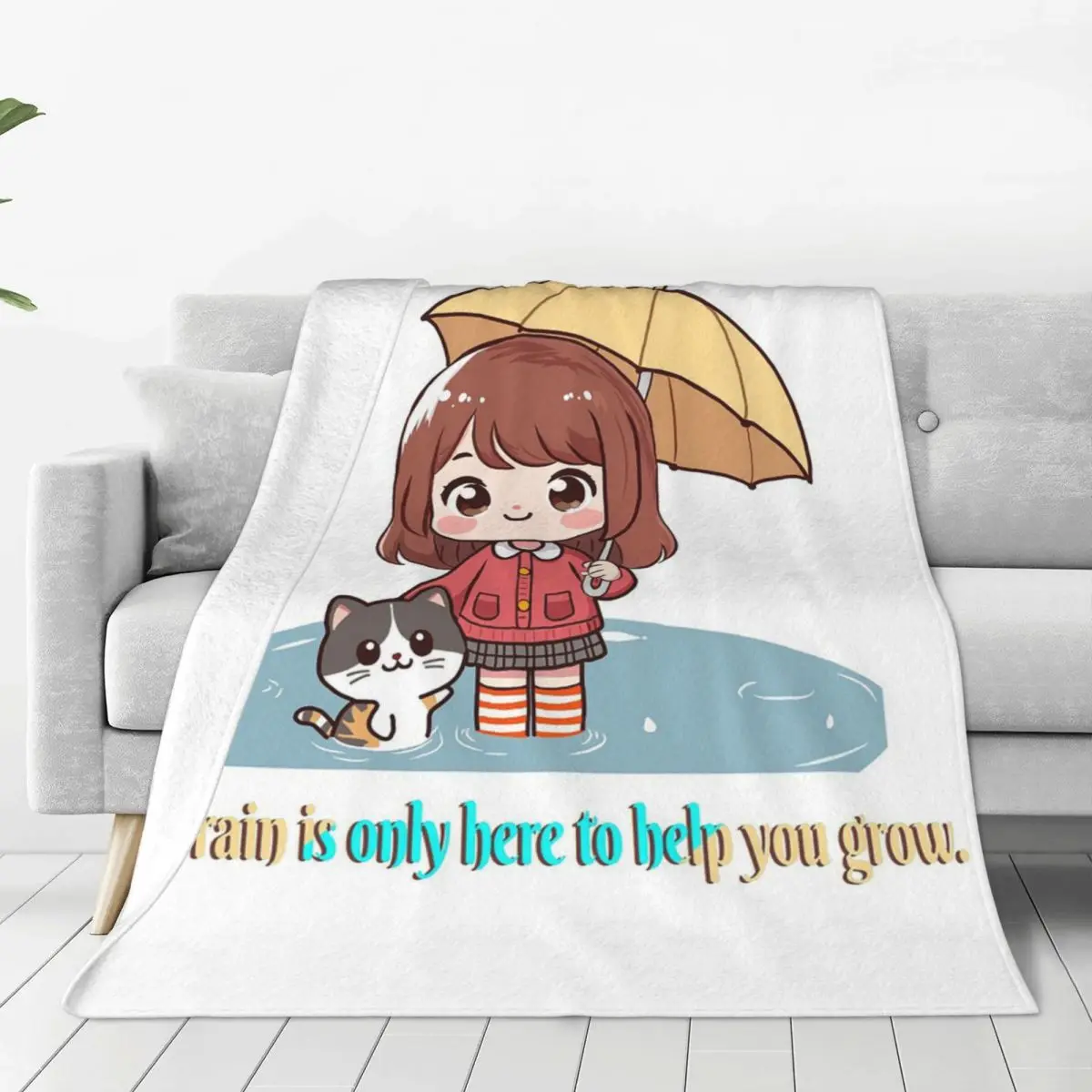 Girl Cat Rainy Blankets Fleece Portable Sofa Throw Blankets For Home Bedroom Travel Throws Bedspread Quilt