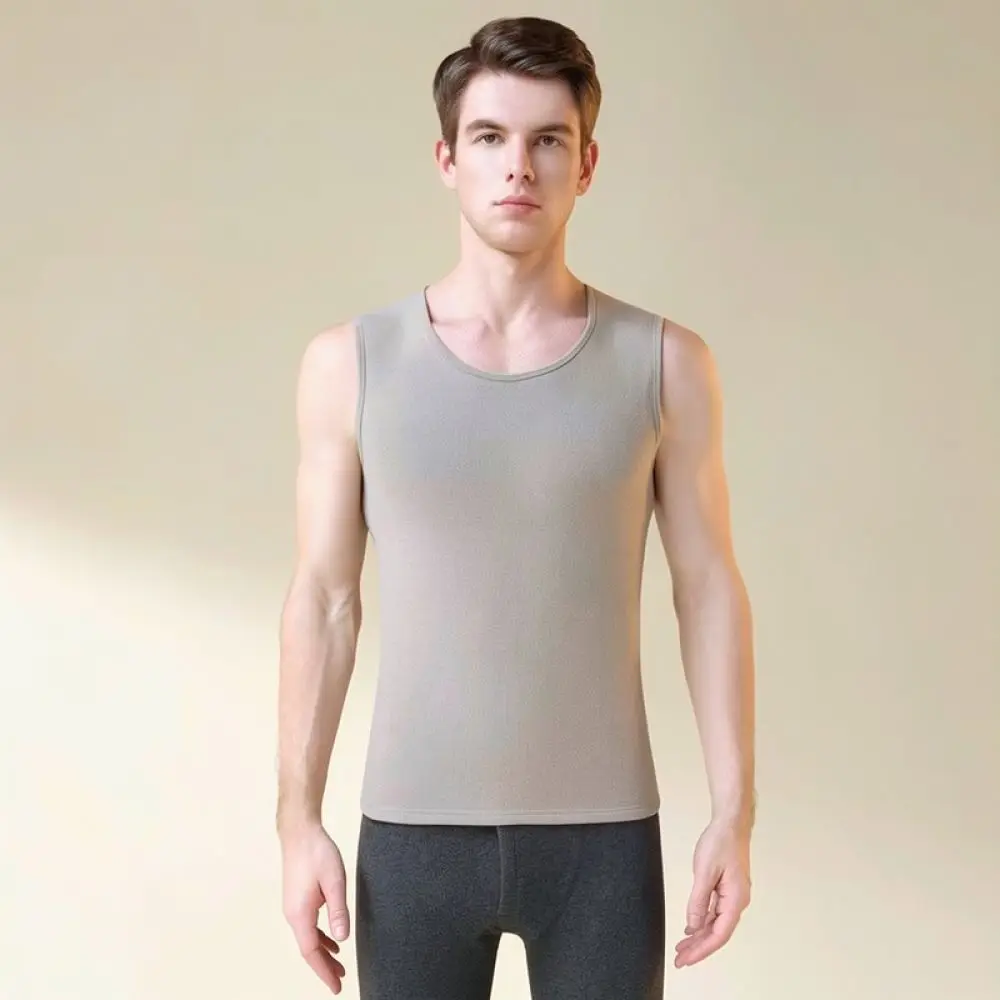Mens Thermal Tank Top Winter Fleece Lined Warm Vest Sleeveless Base Layer Thickened Soft Fabric Solid Color Daily Casual Wear