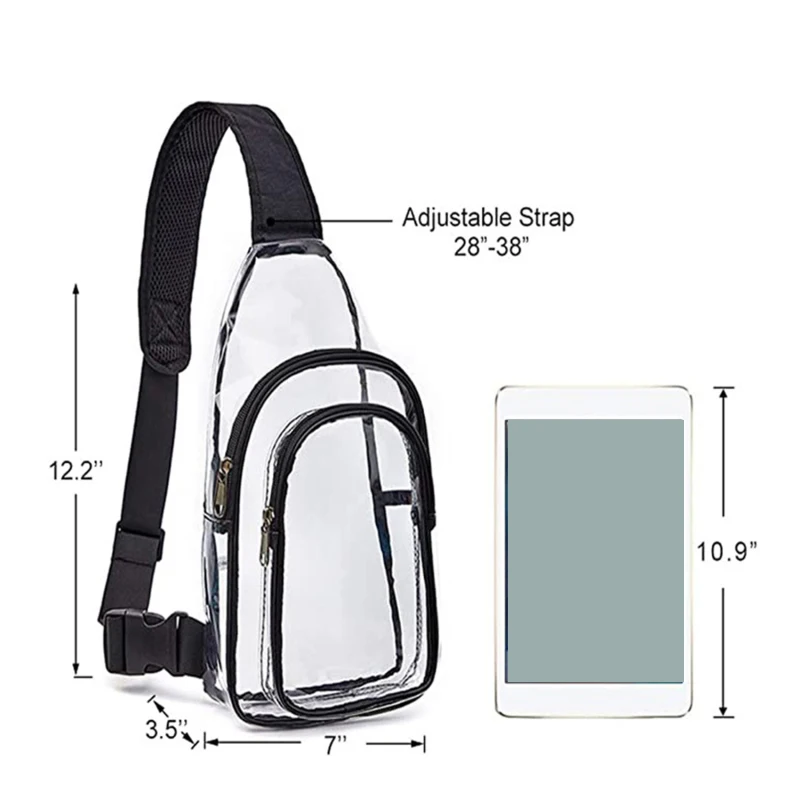 PVC Transparent Chest Bags Stadium Sling Bag Women Men Crossbody Concert Bags Clear Stadium Purse Bag With Black Belt Sling Bag