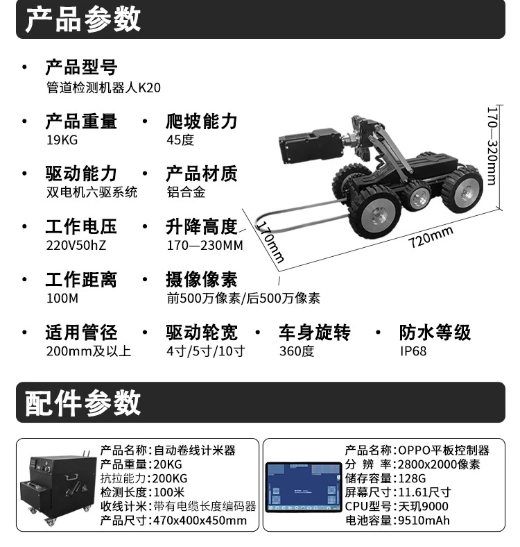 Network exploration and measurement instruments and equipment Urban underground sewage rainwater pipe inspection robot