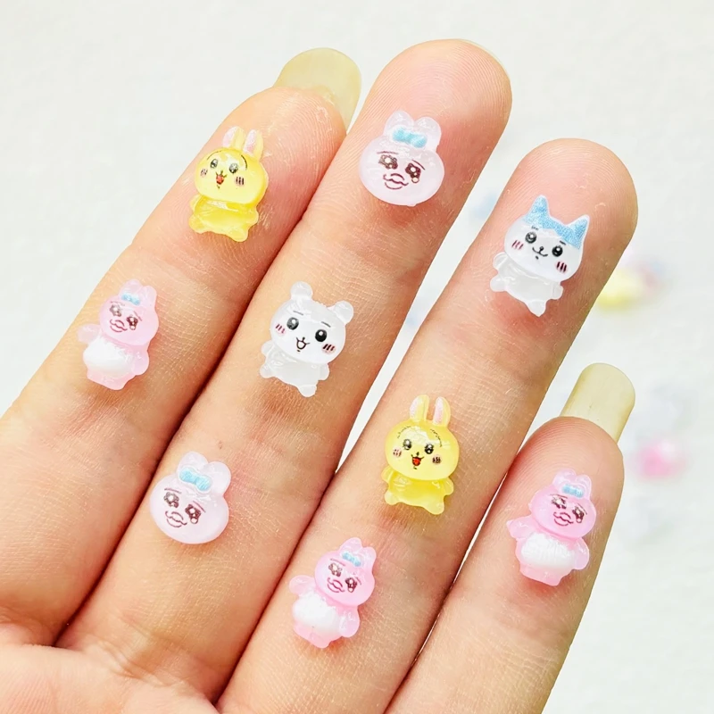 50 Pcs New Cute Resin Mini Cartoon Sadness Rabbit，Dog Series Flat Back Manicure Parts Embellishments For Hair Bows