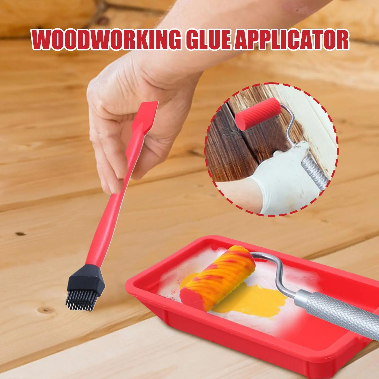 4pcs/set Wood Glue Spreader Handheld Glue Roller With Tray Portable Hand Tool Include Brush And Spreading Adhesive Efficiently