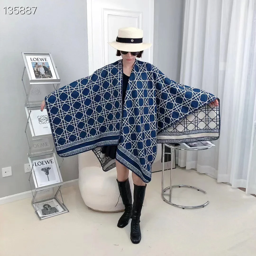 Poncho capa xale novo estilo europeu e americano moda versátil engrossado capa quente imitação de caxemira senhora cardigan cinza