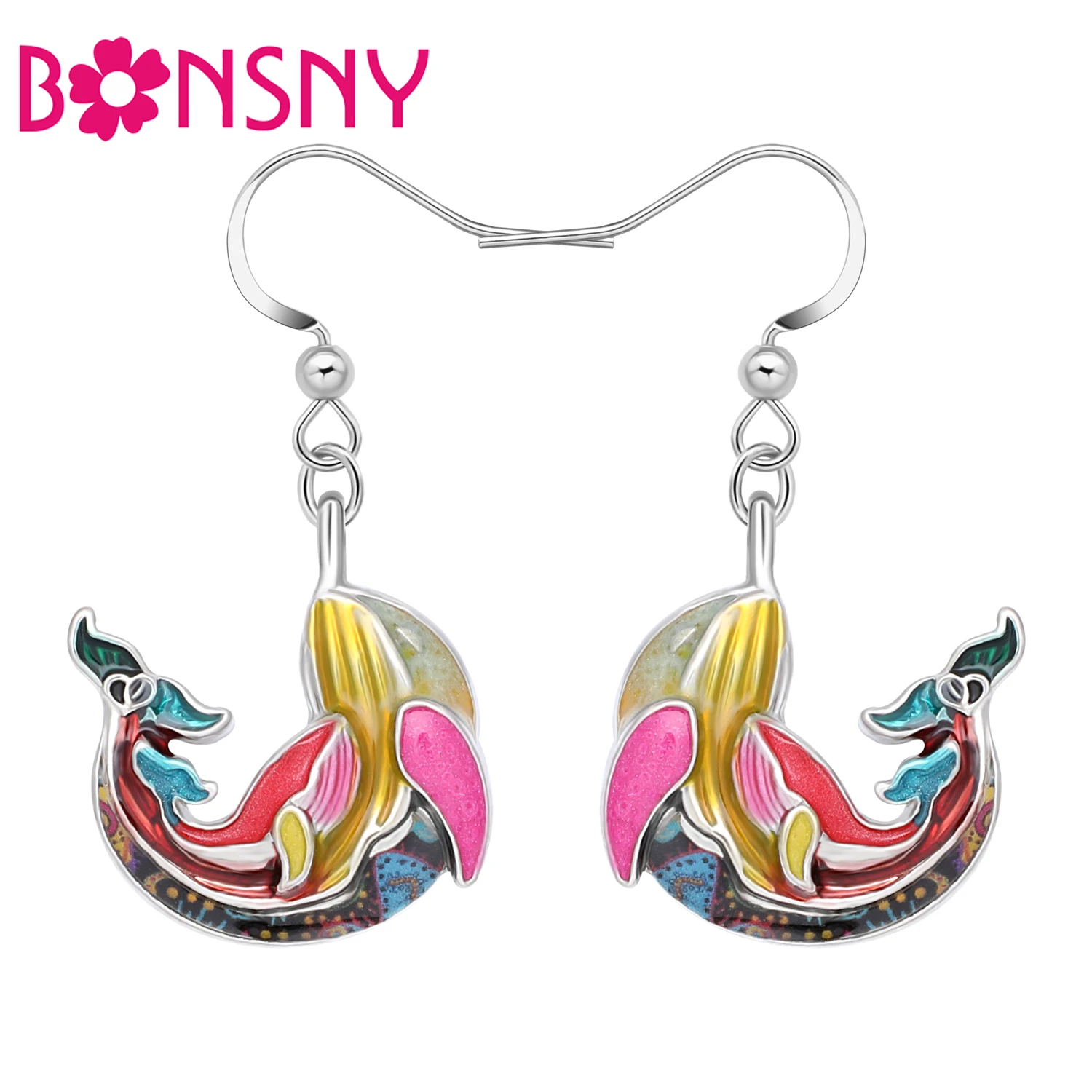 

Bonsny Enamel Alloy Metal Mothers Day Floral Baby Whale Dangle Earrings Ocean Biology Drop Charms Fashion Jewelry For Women Girl