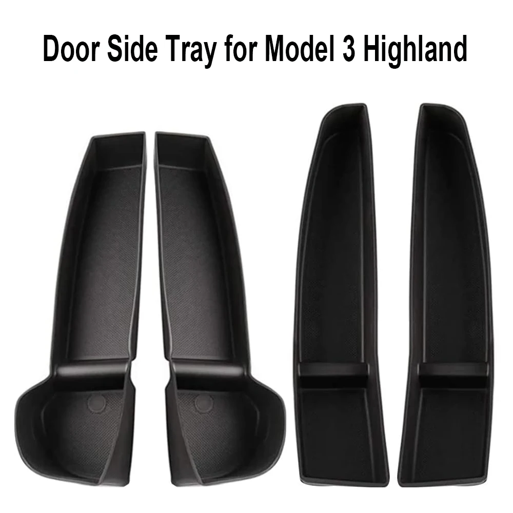 Car Door Side Storage Box for Tesla Model 3 Highland 2024 Front Rear Side TPE Door Storage Organizer Tray 2023