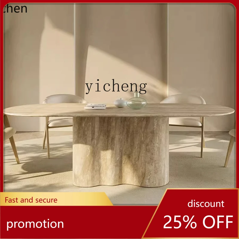 

HXL rectangular natural travertine marble dining table small household long table