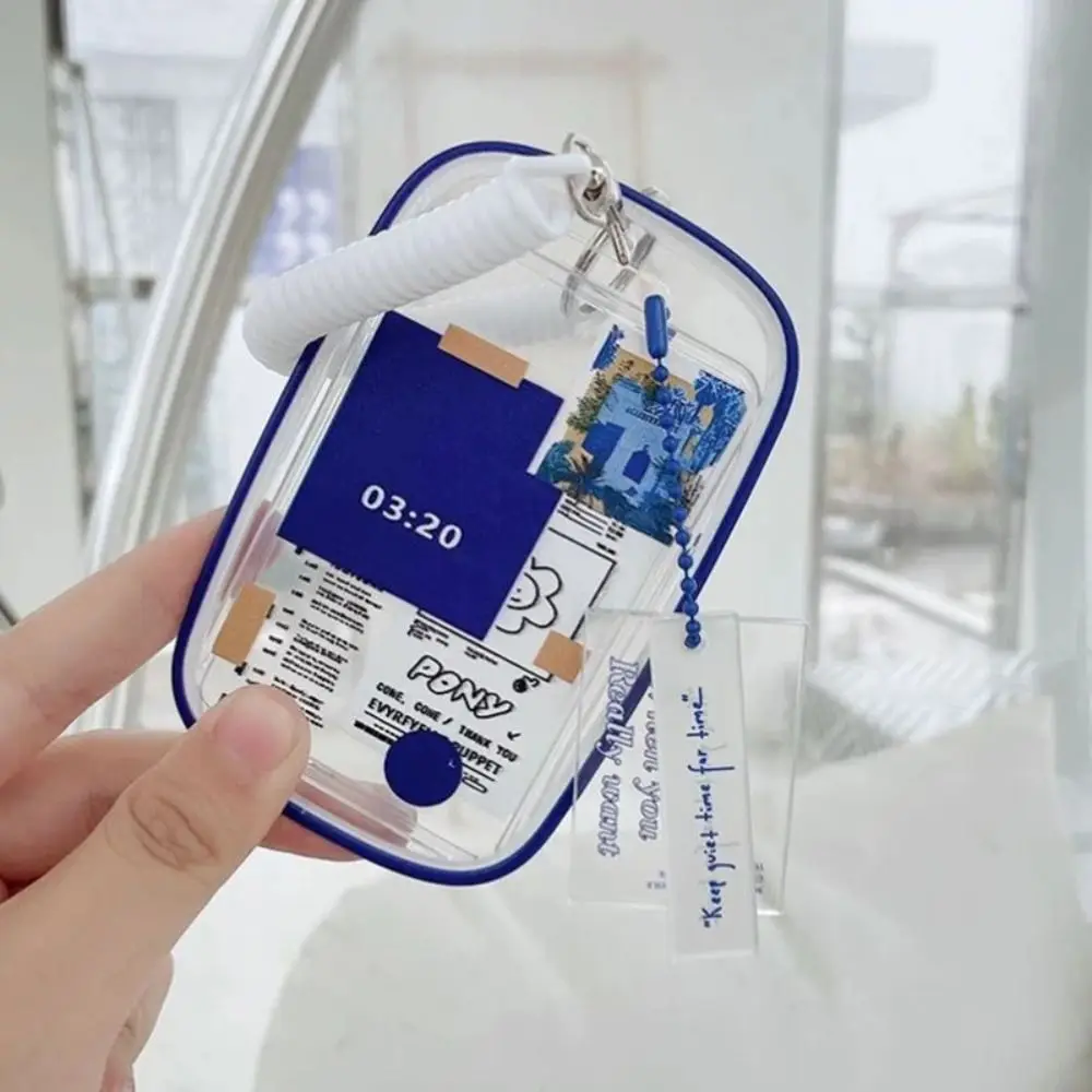 Przezroczyste etui na karty Spring Rope INS Doodle ID Card Cover Credit with Trinkets Students Bus Card Cover Protection Case