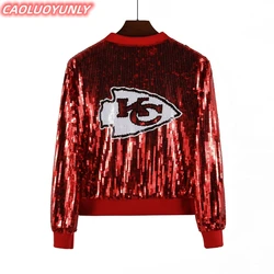 Runway Autumn New High Quality Streetwear Long Sleeve Zipper Sequins Letter Jacket Hip Hop Round Neck Women' Outerwear Coats