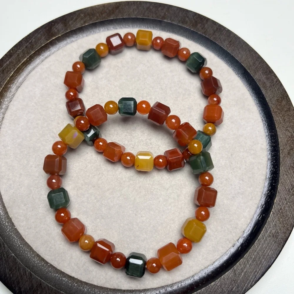 8MM Natural Colored Rabbit Hair Quartz Cube Bead Bracelet Women Fashion Charm Crystal Healing Energy Gemstone Yoga Jewelry 1PCS