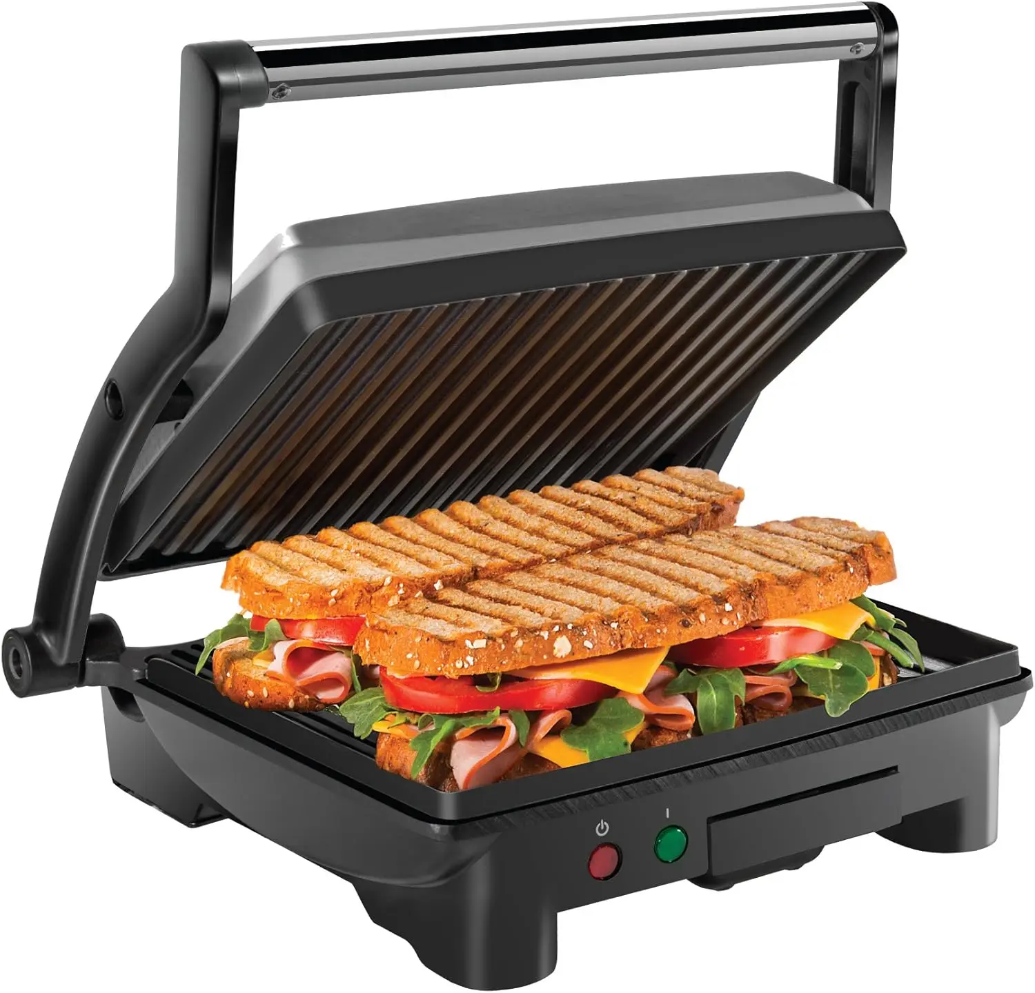 

Opens 180 Degrees to Fit Any Type or Size of Food, Stainless Steel Surface and Removable Drip Tray, 4 Slice, Black