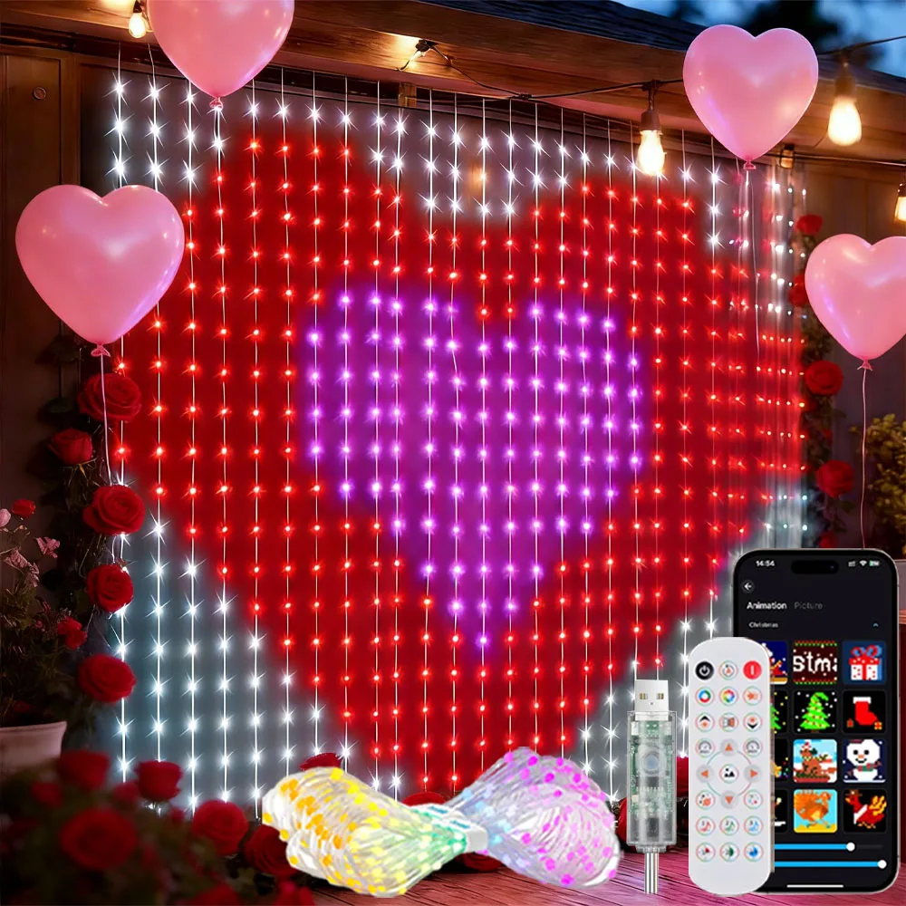 

Умные гирлянды-шторы 2х2 м, 400 светодиодов, управление через приложение (Alexa, Google Home), музыкальный режим, водонепроницаемость IP65, для улицы, декор на День святого Валентина