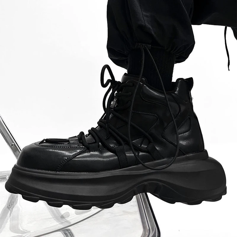 mens casual punk hip hop platform boots black designer shoes cowboy autumn winter boot trendy soft leather ankle botas hombre