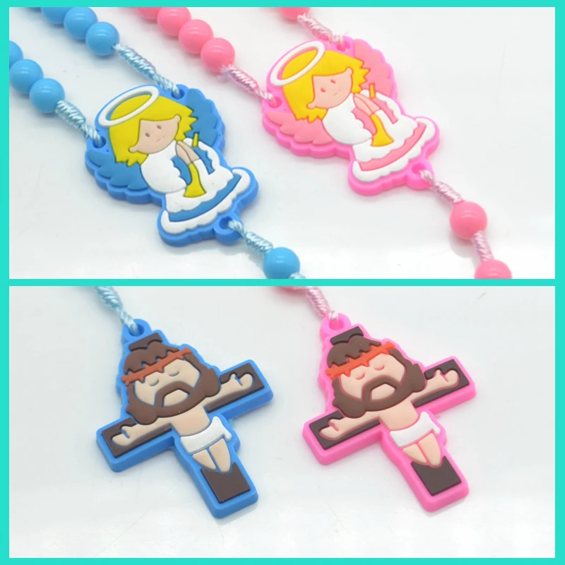 2024 NEW Silicone Cartoon JESUS Cross Rosary Beads Children Kid Boys Girls Catholic Fashion Religious Jewelry